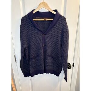 Tasso Elba Mens XL Blue Cotton Shawl Collar Geometric Knit Cardigan Sweater FA17